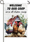 Welcome To Our Coop Chicken Garden Flag, 12x18 Inch Double Sided Rustic Rooster Yard Flag