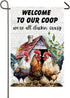 Welcome To Our Coop Chicken Garden Flag, 12x18 Inch Double Sided Rustic Rooster Yard Flag