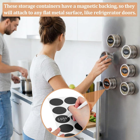 CHENGU 24 Pack 3 oz Magnetic Spice Jars for Refrigerator Magnetic Spice Containers Stainless Steel Seasoning Tins
