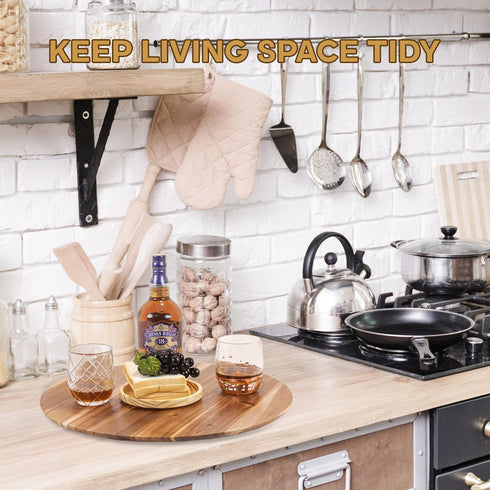 Dia.18 Acacia Wood Lazy Susan, Wooden Turntable Organizer for Cabinet, Pantry, Countertop, Table, Charcuterie Boards