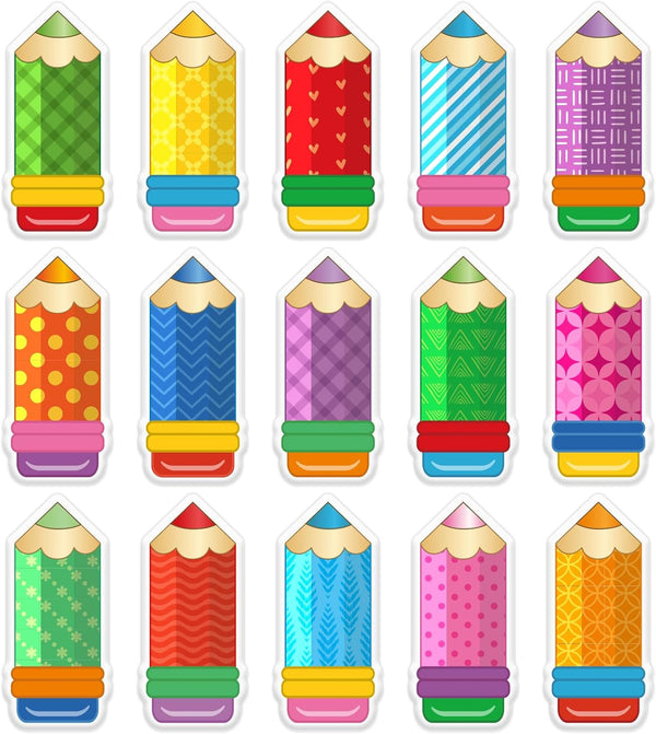 Whaline 30Pcs Back to School Thick Gel Clings, Colorful Pencil Window Gel Decals for Classroom Decor