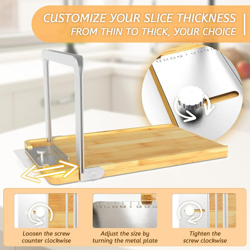 CAROCUT 6.3, Adjustable Bread Slicer, Foldable Wood & Stainless Steel Guide for Homemade Sourdough, Sandwich & Artisan