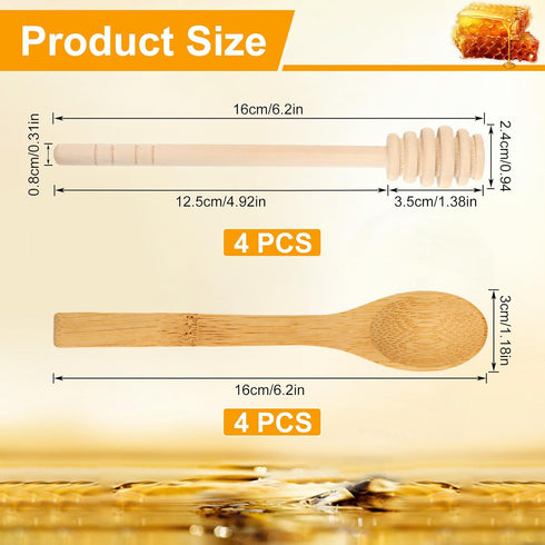Ninsula 8PCS Set, 6.2 Inch Wooden Honey Dipper Honey Dipper Sticks Honey Spoon, Mini Honeycomb Stick for Evenly