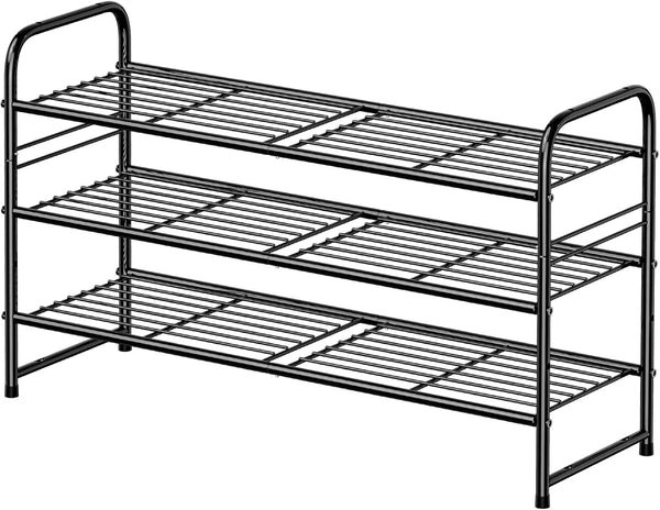 3 Tier Shoe Rack, 32.5" Wide Shoe Organizer Sturdy Metal for Entryway,