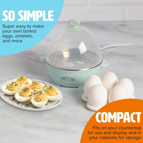 5-Egg Tasty Mini Rapid Egg Cooker, Capacity for Perfect Hard Boiled Eggs or Omelets, Auto Shut Off, Aqua