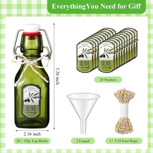 20 Pack Pattern,4oz) Queekay Mini Swing Top Glass Bottles for Vanilla Extract Homemade Olive Oil Bottles with Lids