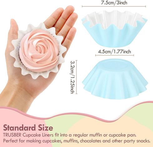 Blue Cupcake Liners - Standard Muffin Wrappers, Non-stick Greaseproof Baking Cups for Baby Shower, 100 Count