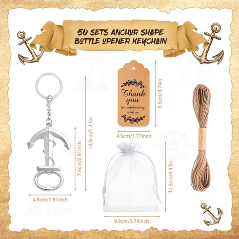 Winocbxt 50pcs Anchor Keychain Bottle Opener for Wedding Baby Shower Party Gift Decoration, Nautical Themed Give Away