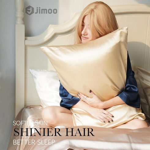 100% Mulberry Silk Pillowcase for Hair and Skin, 22 Momme Natural Silk Pillow Cover with Zipper, Beige