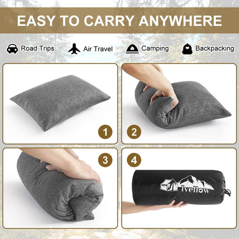 Ivellow Compressible Travel Pillow, Shredded Memory Foam Camping Pillow for Outdoor Backpacking and Hiking