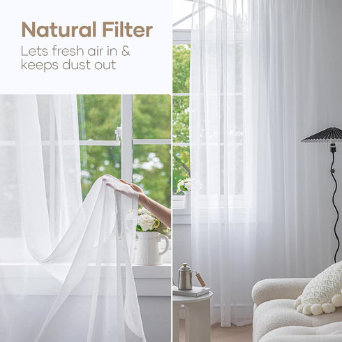 Anjee White Sheer Curtains, 45 Inches Long, 2 Panels Set, 52 x 45 Inch for Kids Room