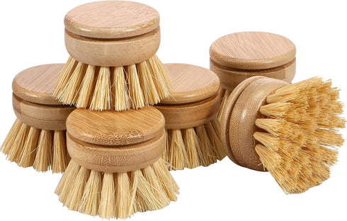 Abizarch 6pcs Bamboo Dish Brush Replacement Heads, Wooden Dish Brushes for Cleaning Kitchen Wood Dish Scrubbers Washing