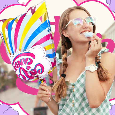 Willinglong 11.5 18.5 Inch Wrapping(200 Sets) Cotton Candy Supplies Kit Include x Plastic Printed Large Candy Bags