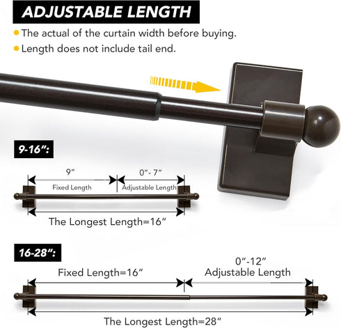 Deconovo Magnetic Curtain Rod for Door Curtain - 9-16" Inch, 4 Pack, No Drilling Required, Coco Color