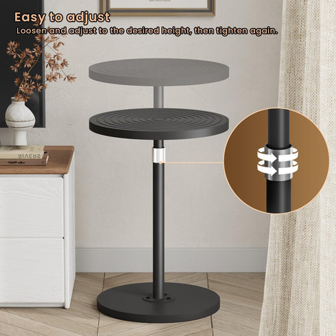 Asgolion Round Side Table, Adjustable-Height Drink Table for Small Spaces, Pedestal Martini Table, Cocktail Tables