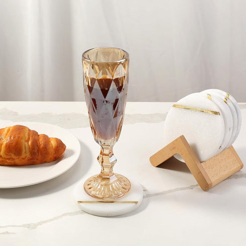 Set 6 3.9" Inches Koville White Marble Coasters of for Coffee Table, Handmade Round Coaster, Luxury Aesthetic Marble