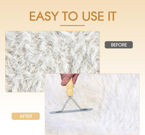 Hand Held Carpet Rake, Portable Rug Comb for Matted Carpet, Metal Carpet Rake for Plush Carpet Softness