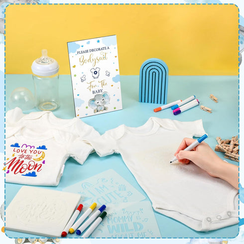 126 Set 25 25 24 1 50 Panitay Pcs Baby Shower DIY Bodysuit Bib Blank White Newborn Bodysuit Stencils Marker Sign