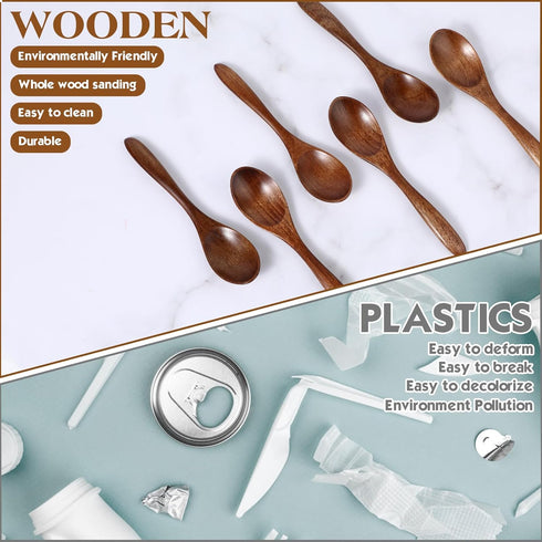 6Pcs Small Wooden Spoons, 5.5 Inches Honey Spoons, Little Wooden Utensils Set for Cooking Soup Tea