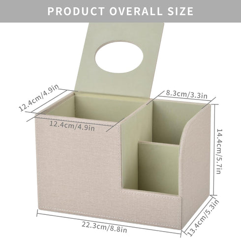 PU Leather Square Tissue Box Cover, MultiFunctional Holder for Tissue and Remote Control, Decorative Desk Organizer for