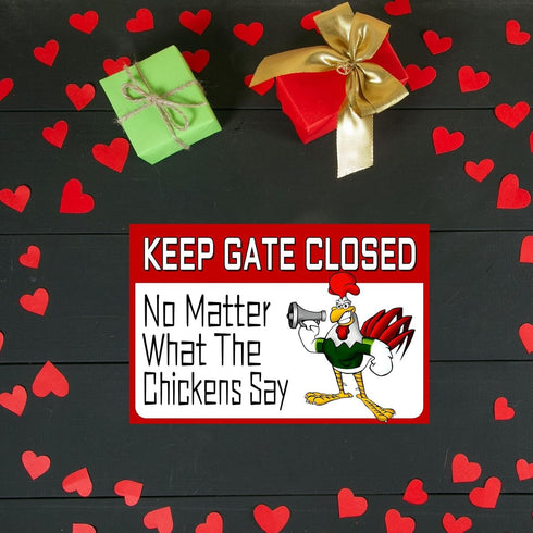 Metal Chicken Sign, Keep Gate Closed, 8 x 12 Inches Yard Sign for Farm Garden Wall Decor Outdoor Home Fence
