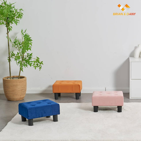Stylish Orange Velvet Small Footstool with Sturdy Legs - Perfect for Living Rooms