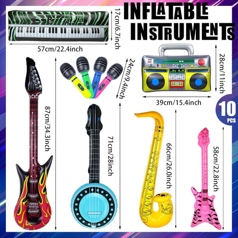 Naturahand 10 Set Pieces Inflatable Instruments Party Props Photo Booth Props Inflatable Guitar Saxophone Bass Lute