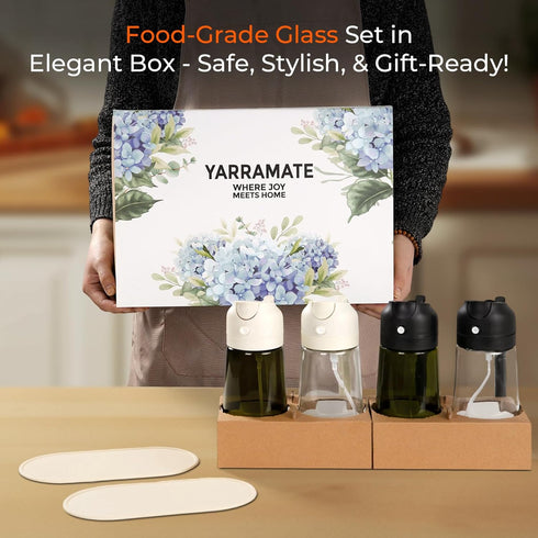 4Pcs 16oz/470ml Set 2Pcs YARRAMATE Glass Olive Oil Sprayer with Stickers, Kitchen Gadgets, Including Non-Slip Bottle