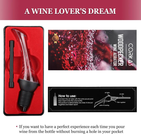 CORKAS Professional Quality Wine Aerator Pourer, 2-in-1 Aerator and Decanter Spout, No-Drip or Spill