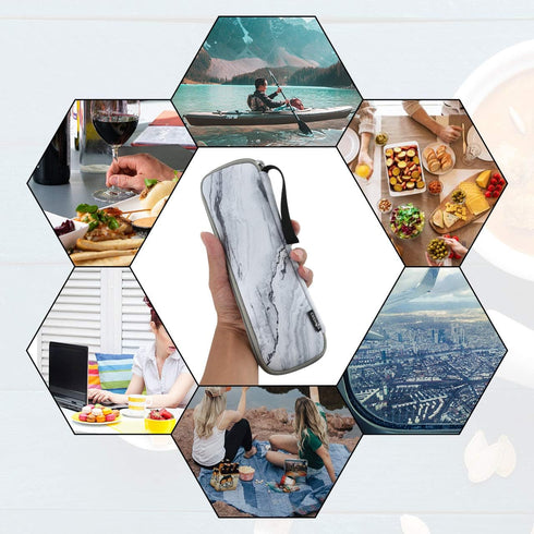 CM Reusable Portable Travel Tableware Carrying Bag, Storage Case for Cutlery, Flatware Organizers, Marble White