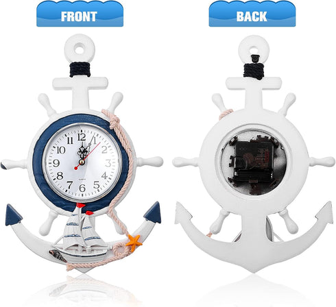 Sea Theme Nautical Anchor Steering Wheel Wall Clock, Suit for Hanging Decoration and Wall Mounted Ornament