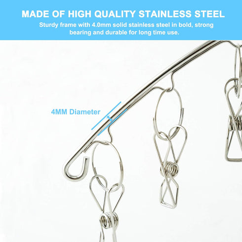 Clothes Hanger with 10 Clips, Stainless Steel Laundry Drying Rack 6 Pack, Windproof Clip and Drip Hanger for Socks,
