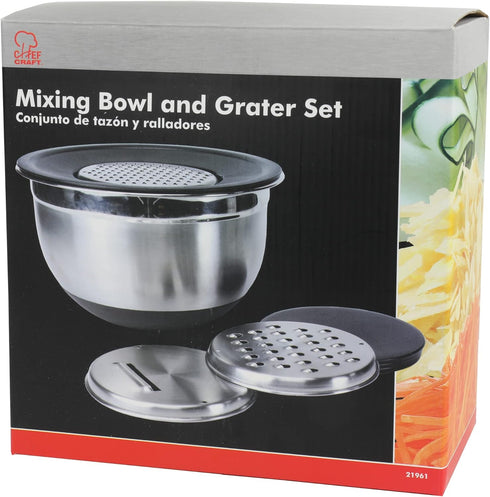 Chef Craft Select Mixing Bowl and Grater Lid Set, 7, 9.5, and 11.5 inch, Stainless Steel by Chef Craft