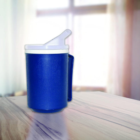 Rehabilitation Advantage Insulated Blue Mug with White Snorkel Lid, Non-Weighted