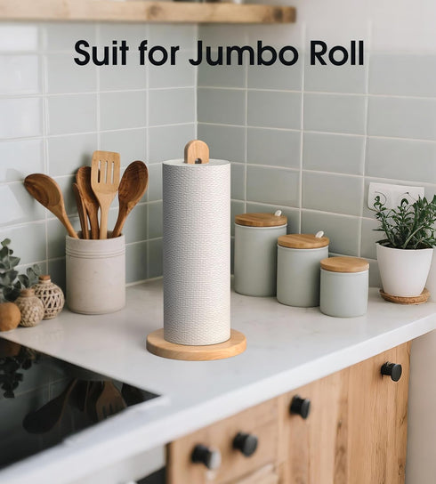 Countertop Wooden Paper Towel Holder Stand for Jumbo Roll - Stylish Kitchen Paper Rack Bathroom Towel Roll Stand