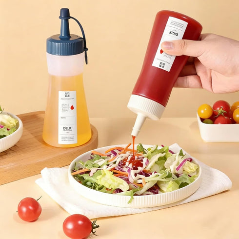 3 350ML/11.8OZ Pcs Condiment Squeeze Bottle Ketchup Salad Honey Mustard Dressing Plastic Sauce Bottle (D)