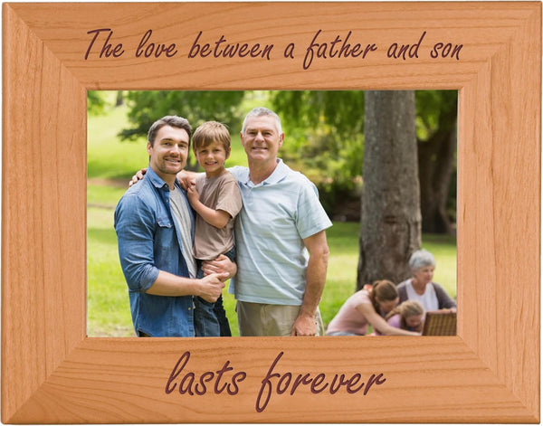 CustomGiftsNow The Love Between A Father And Son Lasts Forever Engraved Tabletop/Hanging Photo Frame, 4x6-inch