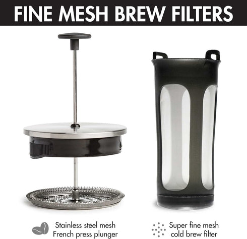 Primula 2-in-1 Coffee Maker, French Press & Cold Brew, 6 Cup Size, Durable Glass Carafe, Comfort Grip Handle