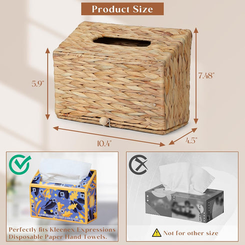 Water Hyacinth Hand Towel Box Cover Compatible with Disposable Paper Hand Towels, Wicker Paper Towel Holders, Hand