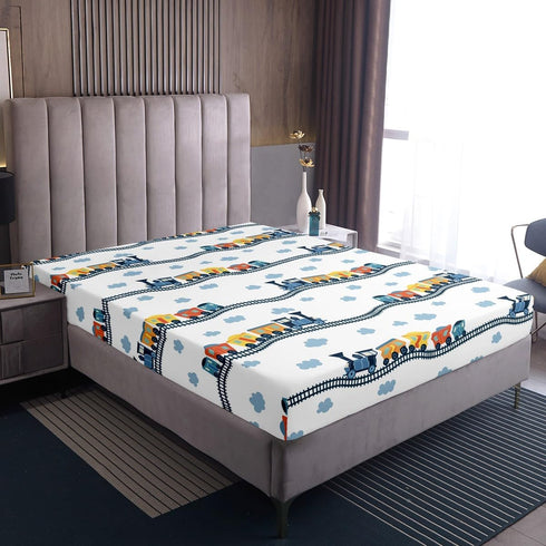 Sets Set 4pcs Erosebridal Cute Steam Engine Queen Sheets for Kids Toddlers Kawaii Train Sheet & Pillowcase Construction