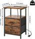 Fixwal Night Stand with Charger Station, Nightstand with Charging Station & Fabric DrawersRustic Brown
