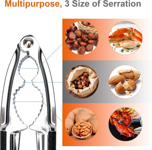 8Pcs Nut Crackers, Multi-Purpose Stainless Steel Seafood Pecan Cracker, Non-slip Handle Walnut Cracking Tools (Black)