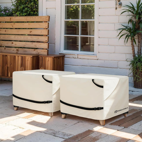 22L 22W 18H inch, Porch Shield Patio Ottoman Cover - Waterproof Outdoor Square Side Table Covers x x Beige