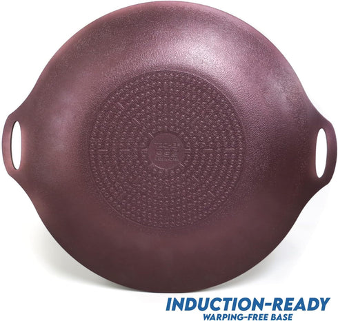 TECHEF 14-Inch Nonstick Round Griddle Grill Pan for Korean BBQ/Teppanyaki, Induction Ready, Purple