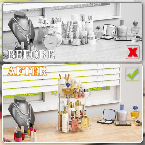 Yieach 360 Counter Organizer,2 Clear Rotating Bathroom Tier Spinning Perfume Organizer and Makeup Tower