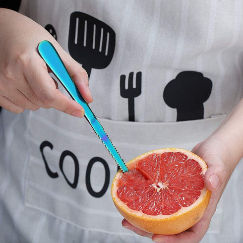 Rainbow Grapefruit Spoons 5 Pieces Set, 4 Stainless Steel Grapefruit Spoons and 1 Knife, Serrated Edges