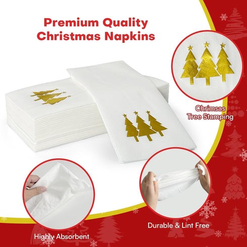 FUNPAK 100pcs 3-Ply Christmas Napkins Paper Hand Towels for Bathroom Dinner, Disposable Christmas Napkins, Xmas Paper
