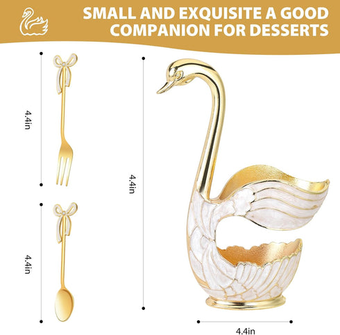 Gold Swan Base Holder,Table Decorative Swan Dessert Spoons Organizer Base Spoons Holder with 6pcs Coffee Spoon set,Elegant Gold Dessert Spoons,Premium Zinc Alloy Swan Base Spoon Organizer (Gold)