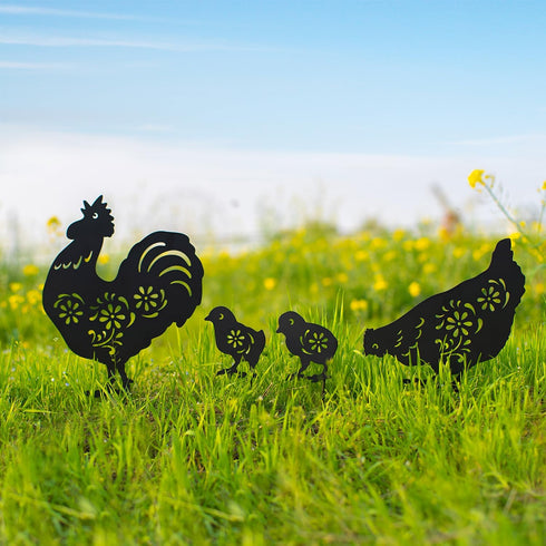 EZTZEN Chicken Metal Garden Stakes Decorative,Chicken Gifts for Women/Men/Chicken Lovers Gifts,Black Chicken Silhouette