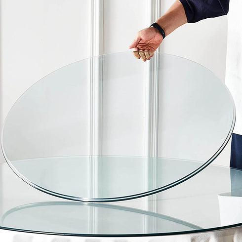 18" 1/4'' (18.11 inch) Tempered Glass Table Top Round Transparent Table Surface Thick Pencil Polished Edge Multipurpose